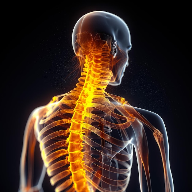 Illustration of spine and bones Osteoporosis anatomical skeleton of backbone Generative AI