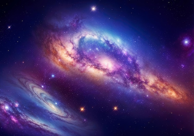 Illustration of spiral galaxy with stars in the universe