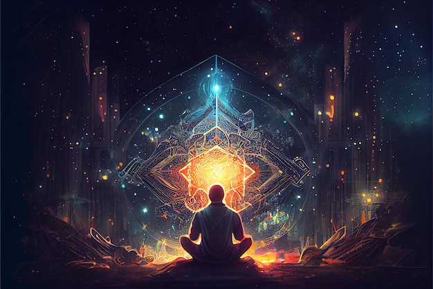 Illustration of spiritual awakening enlightenment meditation Generative AI