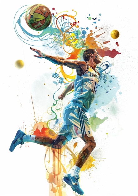 Illustration of sport athlete soccer basket tennis support success brain symbols unique and fun