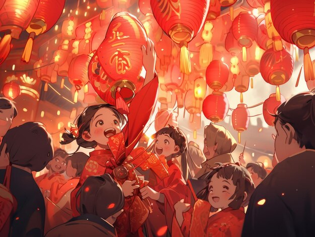 illustration Spring Festival in red