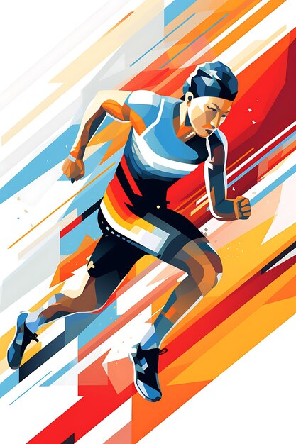 사진 일러스트레이션 스프린트 레이스 속도 및 민함 콘트 플래트 2d 스포츠 아트 포스터와 함께 활기찬 컬러 스키마