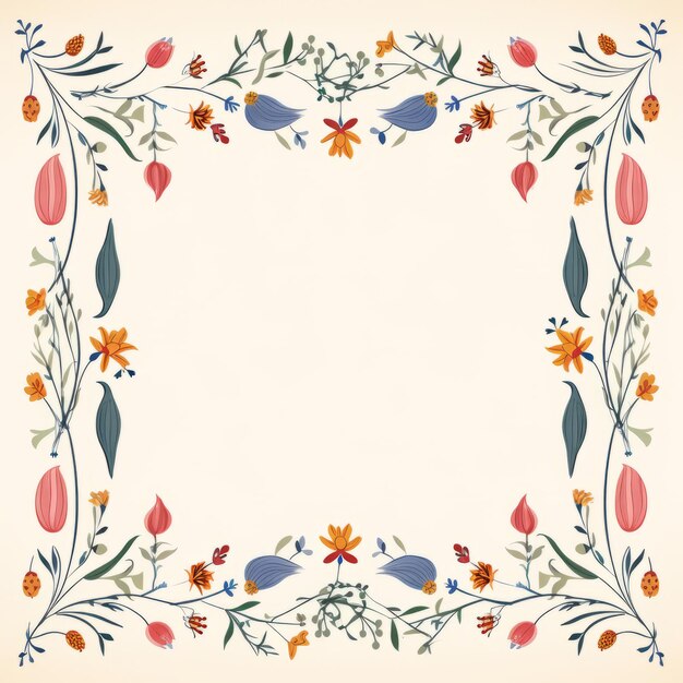 Photo an illustration of a square frame with flowers and leaves