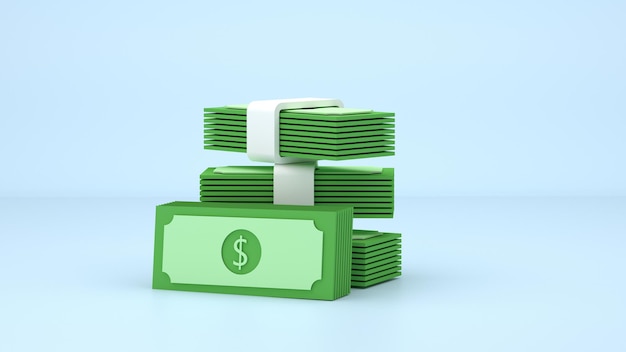 Illustration of a stack of money on blue background d render