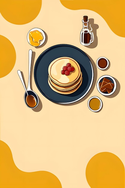 Photo illustration of a stack of pancakes on a plate with a spoon