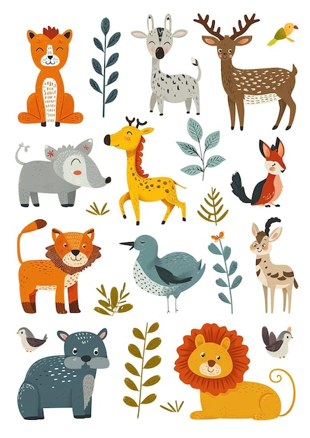 Illustration of a stacker pack of colorful cartoon animals on a white background