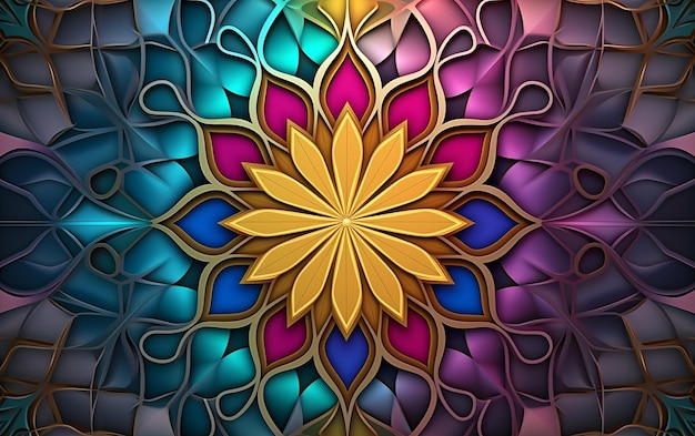 Illustration in stained glass style with a pattern of a flower