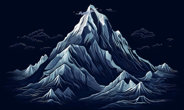 Photo illustration of stars and white mountains on black background