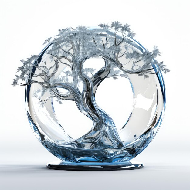 Photo illustration statue beneath glass tree