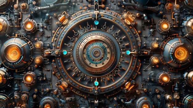 Illustration of a steampunk clockwork mechanism in 3D