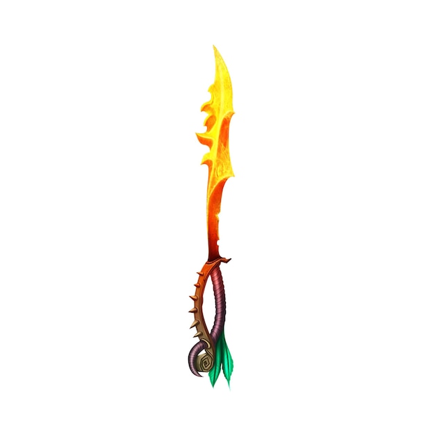 illustration of a steel demon sword with fire highlights isolated on white background. Gaming Assets