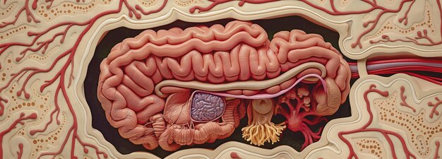 Photo an illustration of the stomach small colon duodenum and intestines