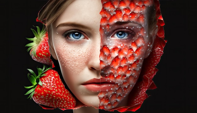 Illustration Strawberry girl on black background