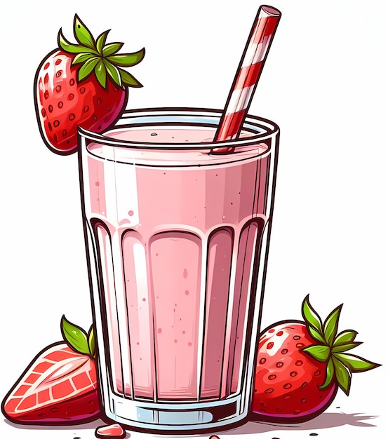 Illustration of a strawberry smoothie clean simple