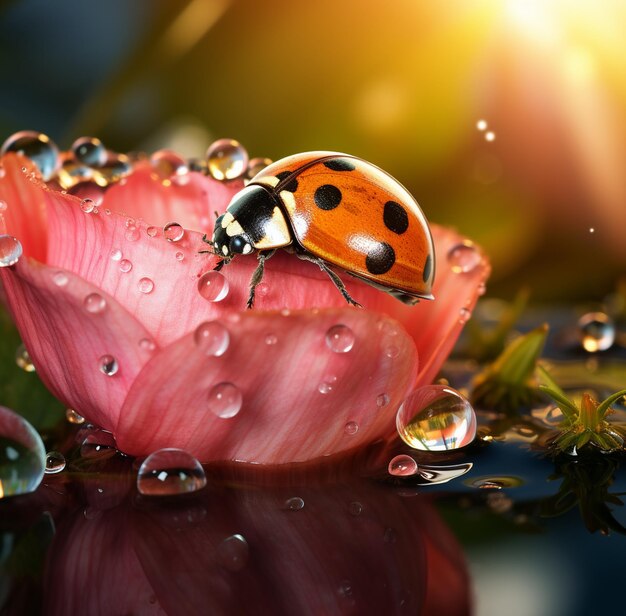 Foto illustrazione di una splendida coccinella nel fiore