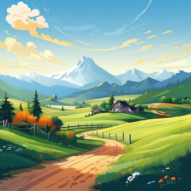 illustration of stunning vector art spring landscape minimalism moun