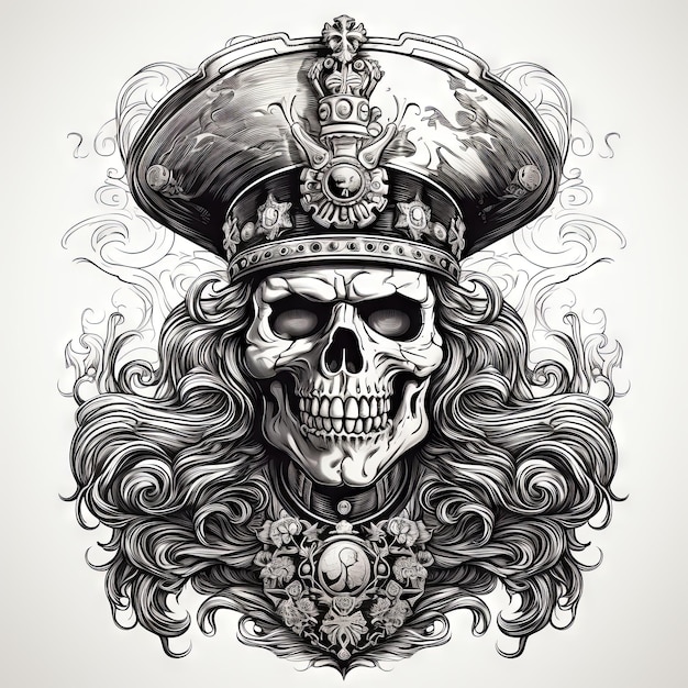 Photo illustration of a styled skull art tattoo design