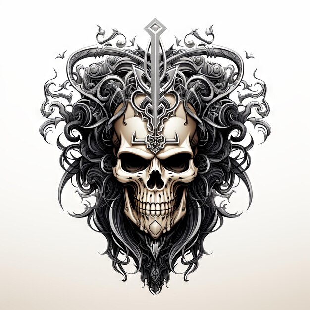 Photo illustration of a styled skull art tattoo design