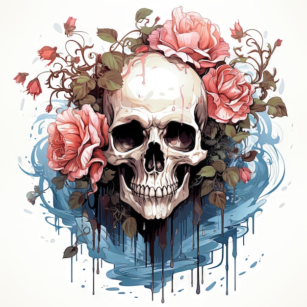 Illustration of a styled skull art tattoo design