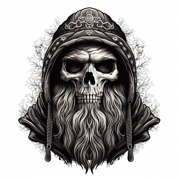 Illustration of a styled skull art tattoo design