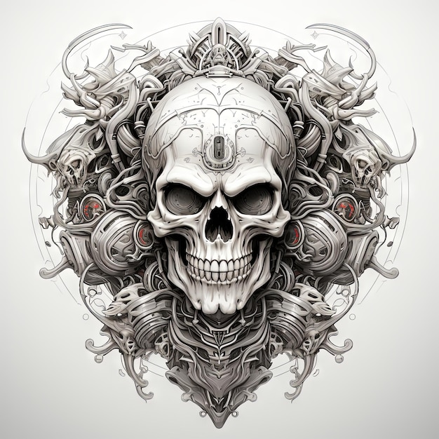 Illustration of a styled skull art tattoo design