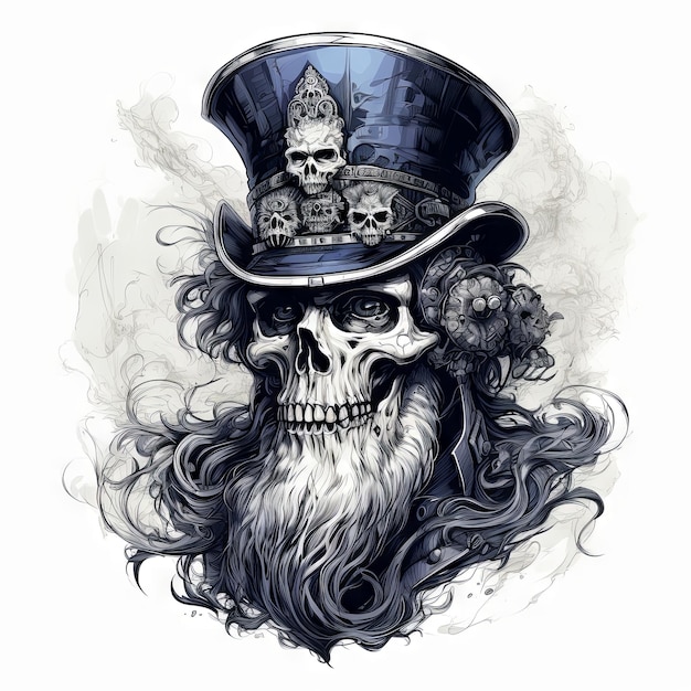 Illustration of a styled skull art tattoo design