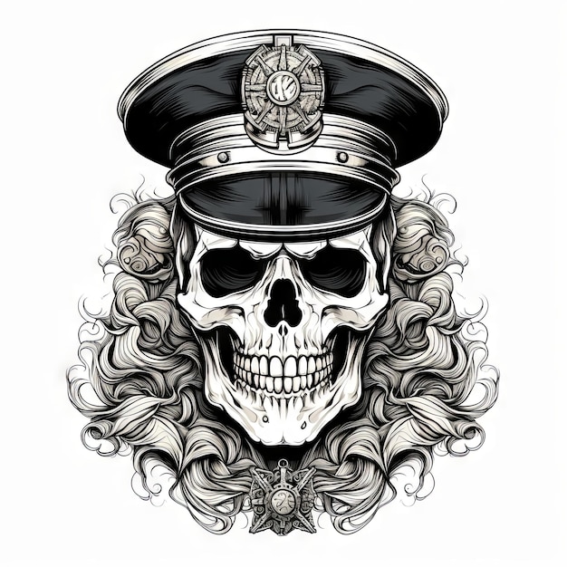 Illustration of a styled skull art tattoo design