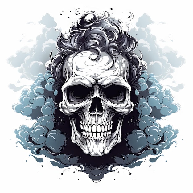 Illustration of a styled skull art tattoo design