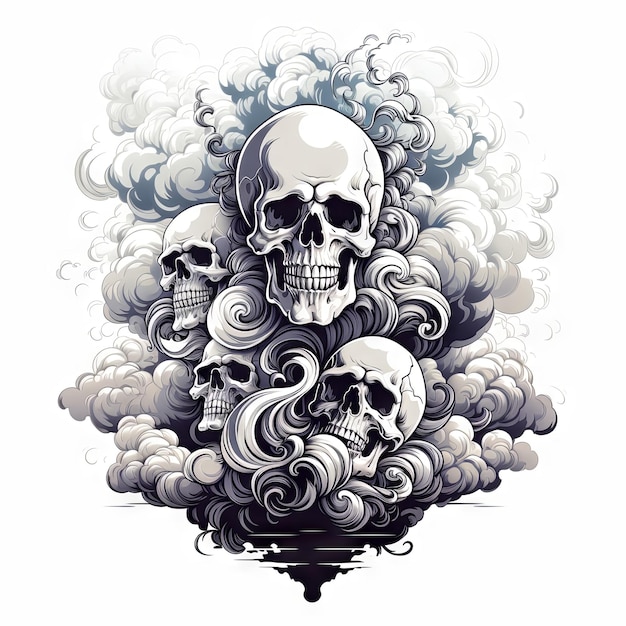 Illustration of a styled skull art tattoo design