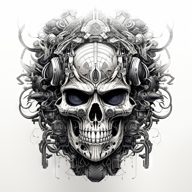 Иллюстрация стилизованного дизайна татуировки черепа
