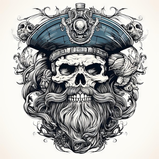 Illustration of a styled skull art tattoo design