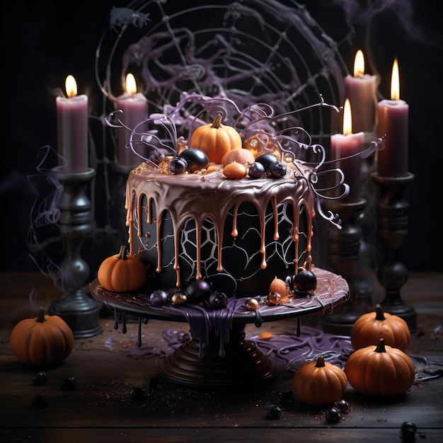 illustration of Stylish and beautiful Halloween cake on table photog