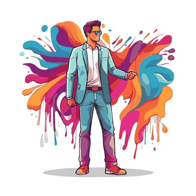 Photo illustration of a stylish man wearing a colorful suit generative ai