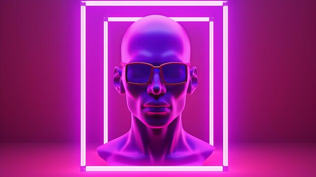 Illustration of a stylish mannequin man wearing sunglasses with a neon frame