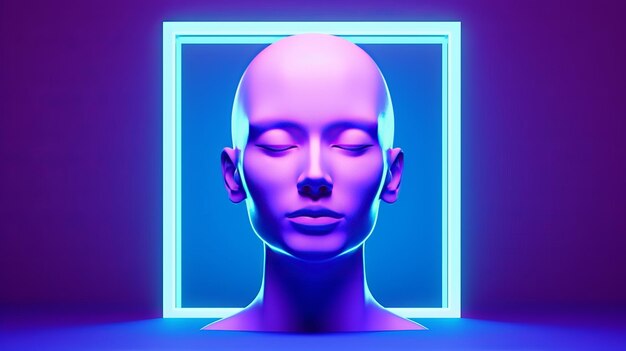 Illustration of a stylish mannequin woman with a neon frame