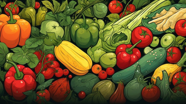 Photo illustration of summer fruits and vegetables background