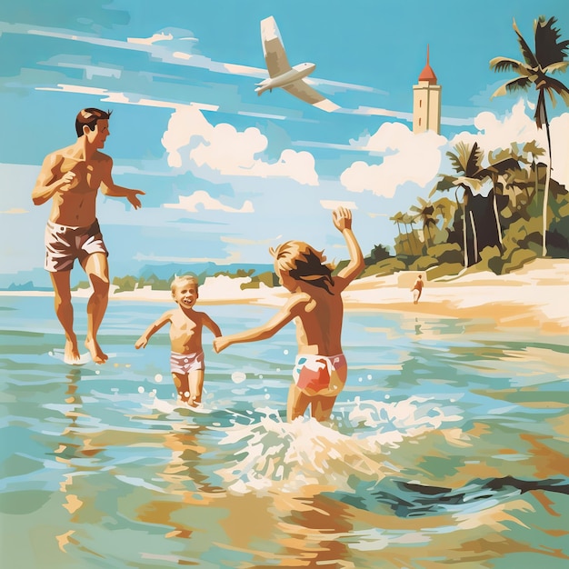 illustration of Summer Vacation_Family having fun on summer vacatio