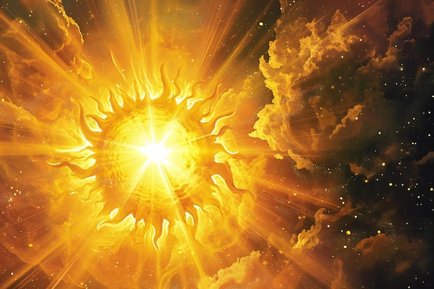 Photo illustration of a sun in the sky with rays of light