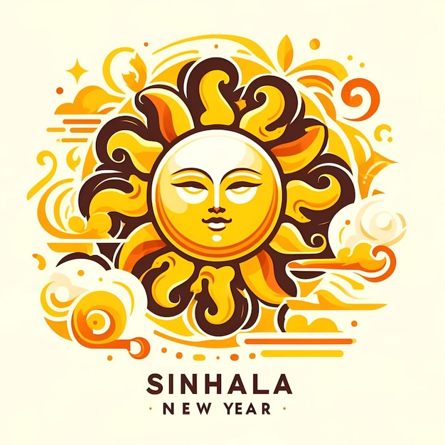 Illustration of sun with calm face for sinhala new year celebration