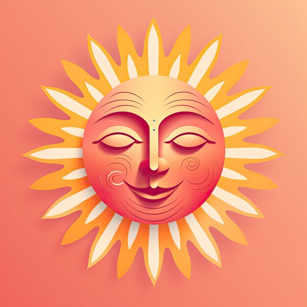 Illustration of a sun with face on a colored background Generative AI