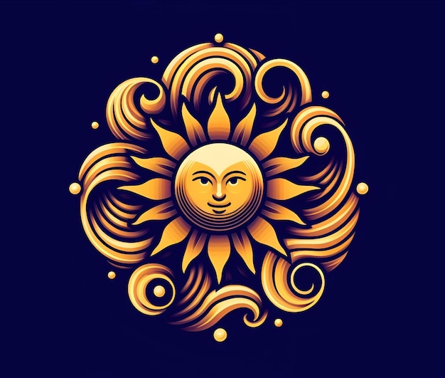 Illustration of sun with face for sinhala new year celebration