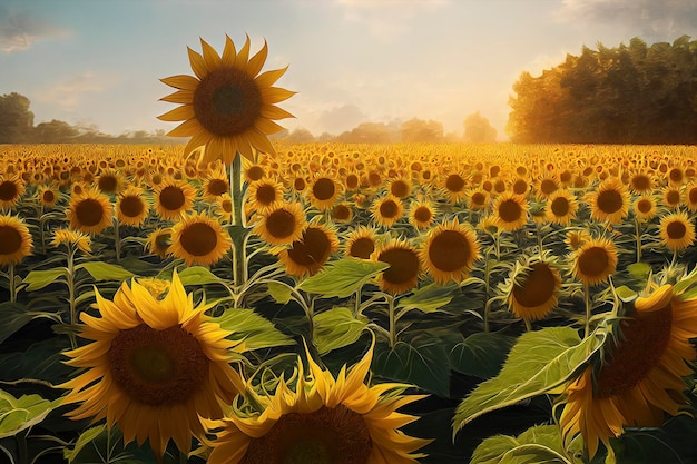 Illustration of sunflower field