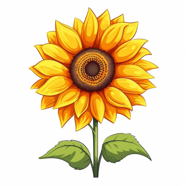 illustration of a sunflower with green leaves on a white background generative ai