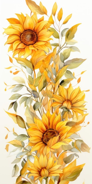 illustration Sunflowers on a white background watercolor technique Generative AI
