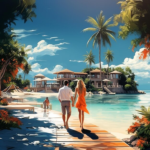 Premium AI Image | illustration of Sunny Maldives resort with some ...