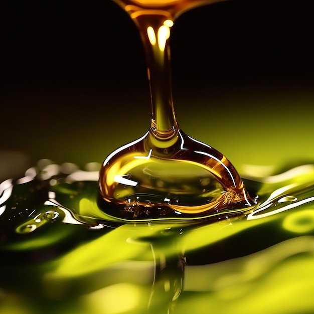 illustration of Super slow motion of dripping oil drop from green