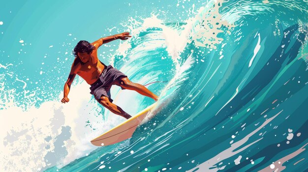 Photo illustration of a surfer riding a wave