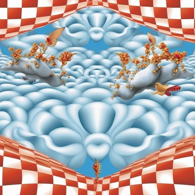 Illustration of a surreal image of a fish in the clouds generative ai