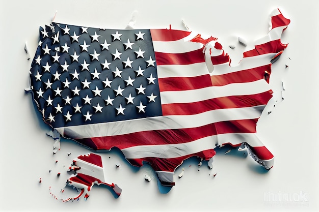 Photo illustration of symbol american map on white background