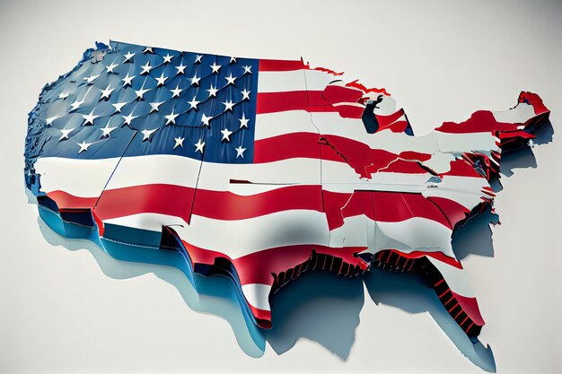 Photo illustration of symbol american map on white background